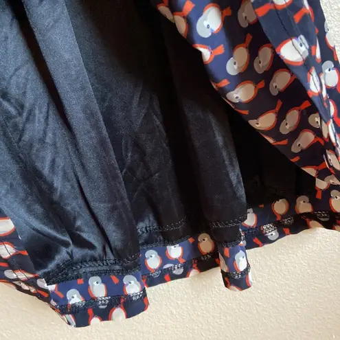 CORA Fit & Flare Deep V Neck Navy Red Bird Dress Size Small Blue