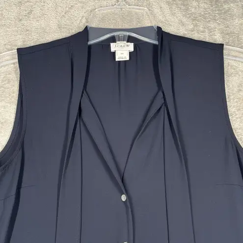 J Crew Shirt Womens XS Navy Blue Tie Neck Button Up Career Casual Versatile