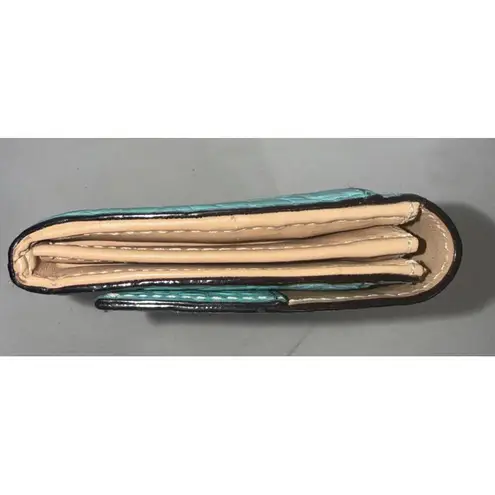 Kate Spade Teal Leather Minimalist Old Money Classic Folding Wallet Clutch Purse Blue