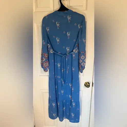 S.R. Fashion Vintage Blue Floral Midi Dress Sz Large