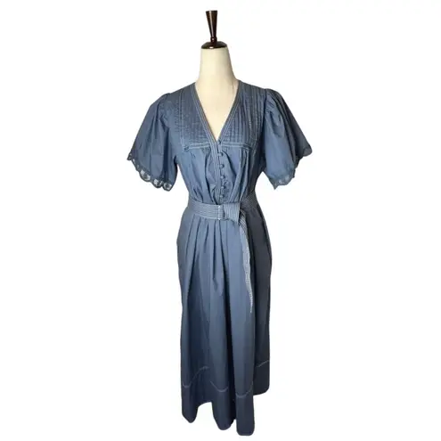 Hunter Bell Dress Women Medium Blue Cotton Puff Sleeve Valencia Midi Boho