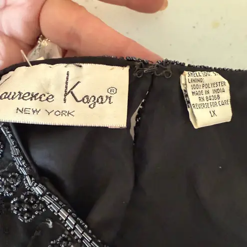 Laurence Kazar NY VTG Beaded Black Sequined Top 1X Party Cocktail Blouse Silk