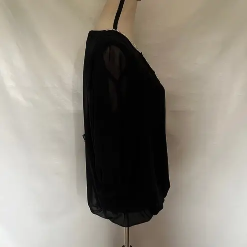 Vintage F GIRL Rhinestone Whimsigoth Womens Top 2 Black Gathered Cuff Hem Sheer