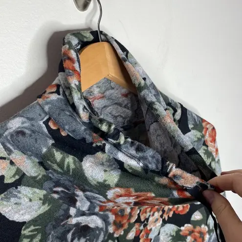 Bobeau soft knit floral print cowl neck sweatshirt with velour drawstrings sz S