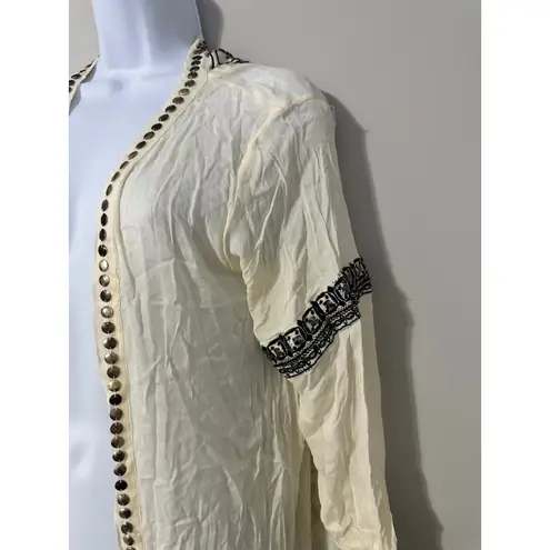 MUCHE Muchette Embellished Open Front Cardigan Duster Bohemian Festival Women OS Black Size 00