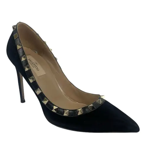 Valentino Garavani Black Rockstud Suede Pointed Toe Pump Size 36.5
