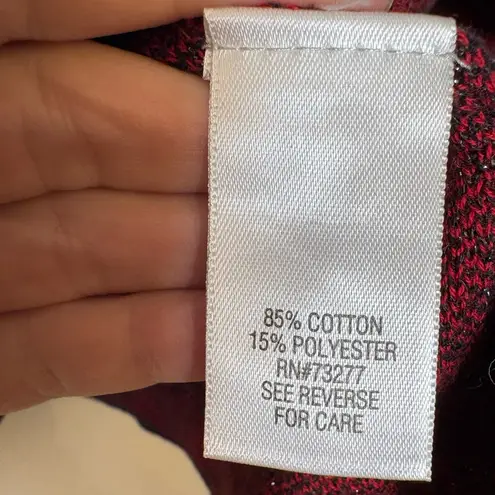 Dana Buchman Red Black Damask Knit Sweater Metallic Holiday Top L