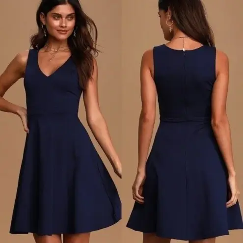 NWT Lulus Bon Appetit Skater Dress in Navy Blue Size Small