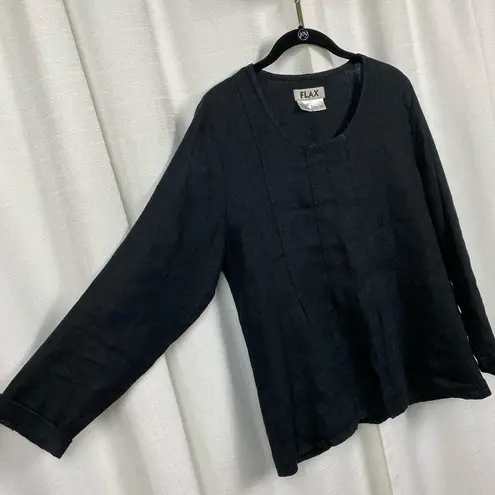 Flax Black Linen Long Sleeve Blouse Sz.S