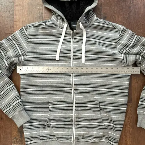 O'Neill O’NEILL grey striped zipper hooded jacket, fleece lined, size M