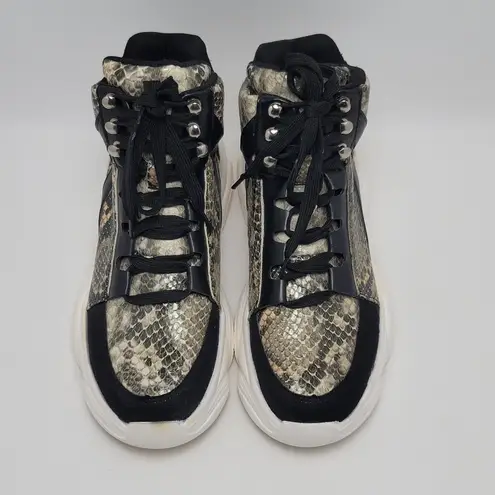 Womens Chunky High Top Snakeskin Hiking Sneakers Jumex Collection Shoes Size 39 Black