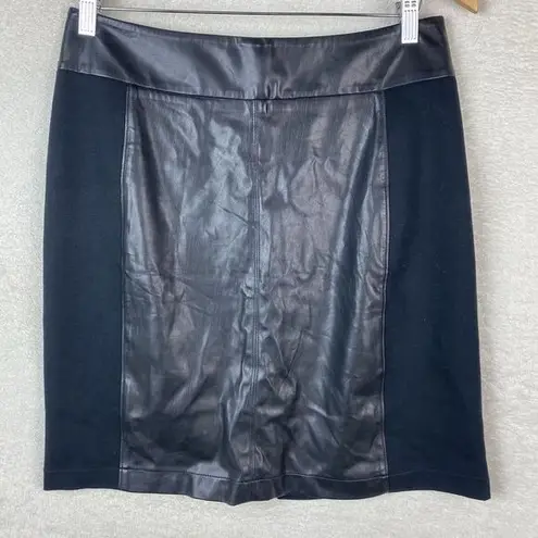 CAbi  Miranda Black Faux Leather Ponte Stretch Knit Pencil Skirt Size 8 #3754