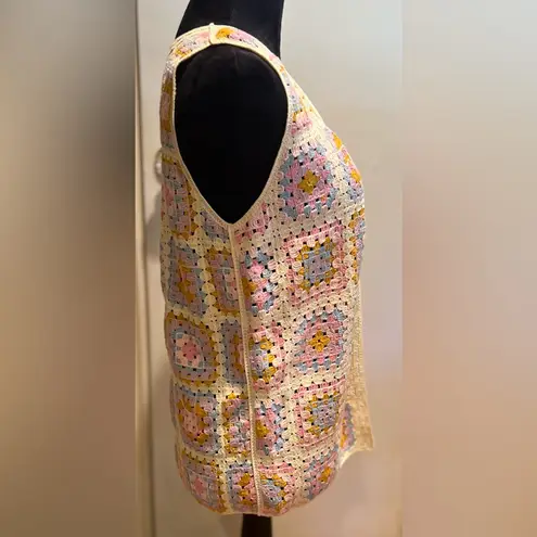 House of Harlow 1960 Coastal Granny Square Knit Crochet Pastel Open Vest OSFM