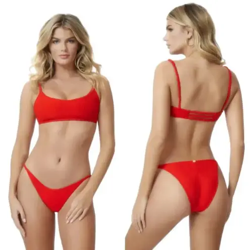 PilyQ Athena Full Coverage Bikini Bottoms Swim Red Size Medium