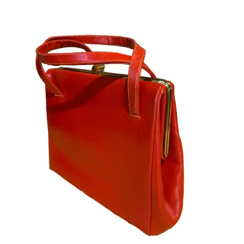 VINTAGE CIRCA 1960’S JANA RED LEATHER KISS LOCK SATCHEL BAG W/CHANGE PURSE