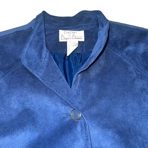 Vintage Da Rue Womens Vest Jacket Faux Suede Button Down Cobalt Blue Size 8