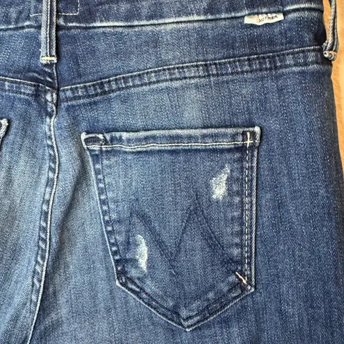 MOTHER The Roller Crop Undone Hem Wide Leg Dark Graffiti Wash High Rise Jean 25 Blue