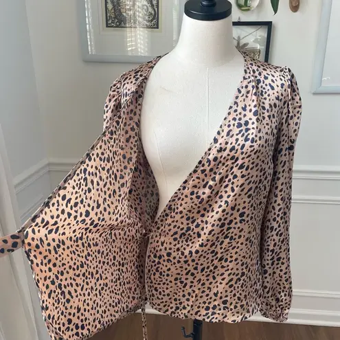 Dress Forum NWT Work To Weekend Leopard Satin Wrap Skirt Blouse M