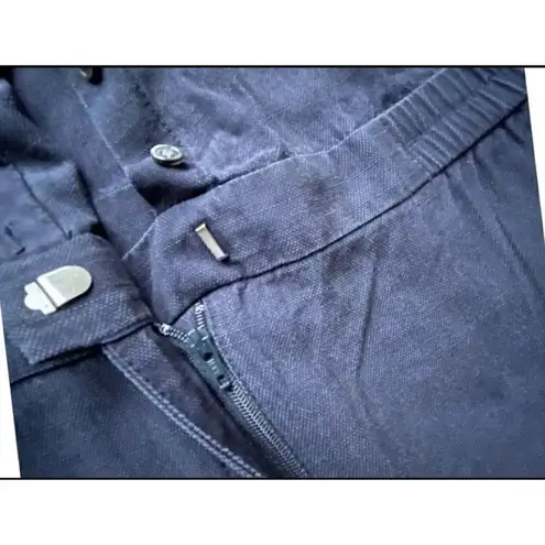 J Crew Women Navy Drapery Oxford Jumpsuit Long Sleeve Elastic Waist SZ 2 Blue