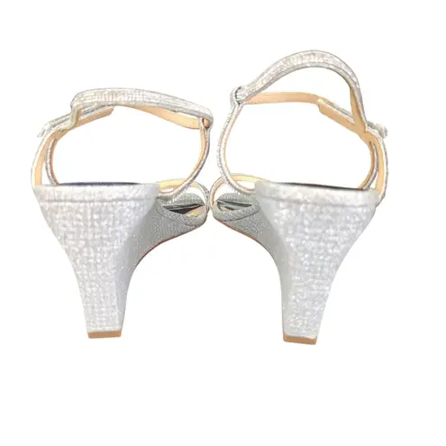Badgley Mischka Unity Wedge Heels Womens Silver Embellished Strappy Sandals 10