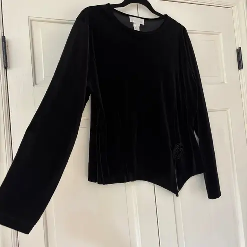 Soft Surroundings VTG Black Velvet Blouse Asymmetrical Hem Rosette Plus Size 1X