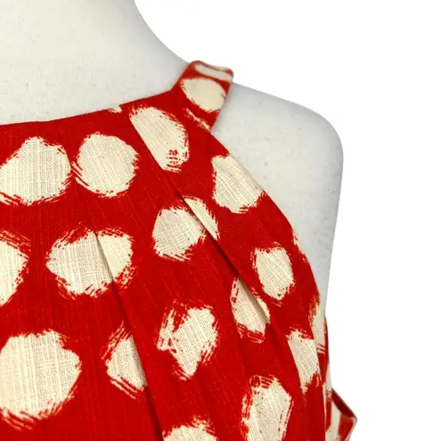 Eliza J Brush Dot Sleeveless A-Line Halter Dress Dark Coral Ivory Size 12