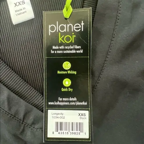 NWT! Planet Koi Black Longevity Scrub Top XXS