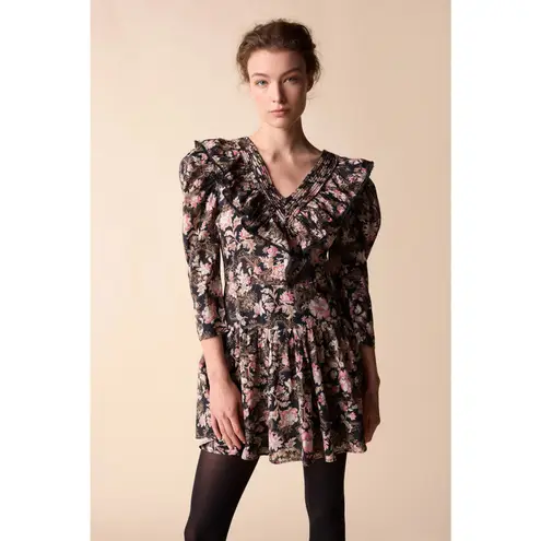 ST. ROCHE Organic Cotton Floral Hatfield Dress Belladonna Print Size 10 $370 Black