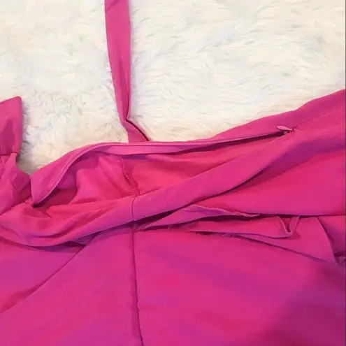 Line and Dot Cherie Mini Wrap Dress Ruffle V-Neck Short Sleeve Fuchsia Pink Medium