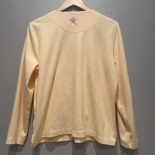 Breckenridge Butter Yellow Floral Embroidered Cardigan Sweater Size Large Petite