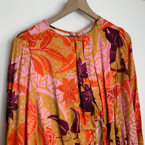 Farm Rio Jungle Panther Beige Midi Longsleeve Dress Large New with Tags