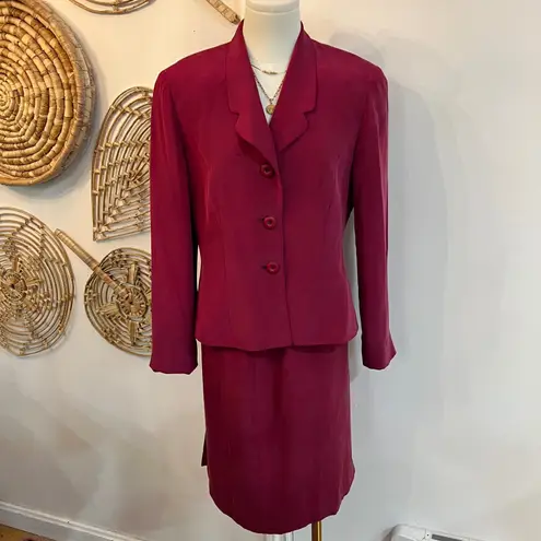 Morgan Taylor Vintage Silk Skirt Suit Set Jacket Burgundy Office Power Suit 10P