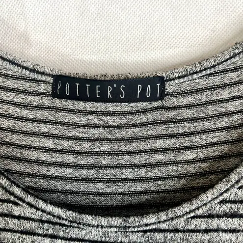 Potters Pot Black Gray Striped Long Sleeve Elbow Patch Tshirt Dress Size Large