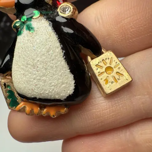 Christmas Holiday Lot Of 5 Brooch Pin Light Bulb Snowman Penguin Sleigh Stocking