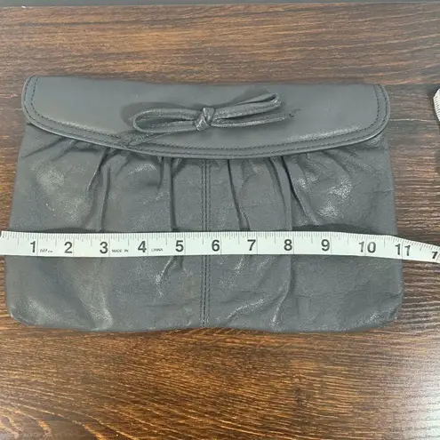 Vintage Antonia Women's Gray Small Genuine Leather Bow Clutch Purse Handbag