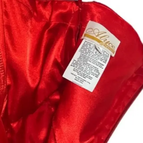 Alyce Paris - Elegant Red Halter Dress key hole front features & thigh high slit glass beads