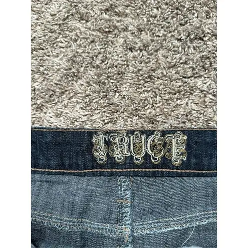 vintage y2k truce mirco mini jean denim skirt rhinestone bejeweled waist size 2 Blue