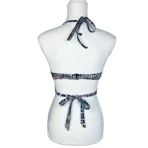 Sundazed Bright Multi Blue White Underwire Wrap Front Halter Bikini Top Size 36C