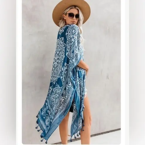 Blue Anja Paisley Print Tassel Cover up One Size Size undefined