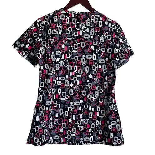 Cherokee  Women Scrub Top XS Black Geometric Medical Uniform Nurse Workwear