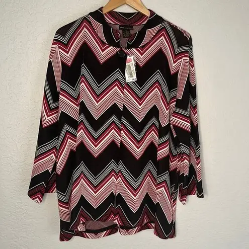 NEW Grace Dane Lewis Black Red Chevron Cardigan Jacket Plus 1X Retro 70s Zig Zag