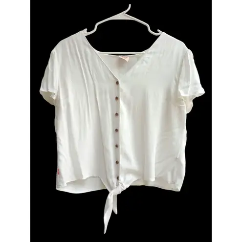 Mossimo Top Tie Waist Button Up Women's White Size L Size L