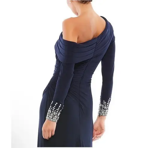 Mac Duggal New! #12231 Beaded Cuff Drop Shoulder Faux Wrap
Gown Navy Sz 8 $398