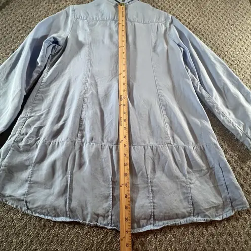 Soft Surroundings Tencel Chambray Tunic Top Blue Button Front Roll Tab Sleeve M