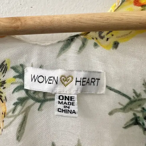 Woven Heart OS Floral Open Robe Fringe Boho Yellow Coverup Beach Summer Resort