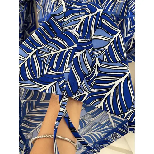 Coolibar Tidal Wave Swim Rash Guard Long Sleeve Blue Leaf Print Swimsuit Top Size M