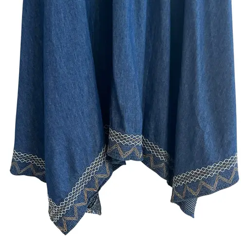 Indigo & Lace Womens Denim Asymmetrical Western Skirt Size S Embroidered Boho Blue