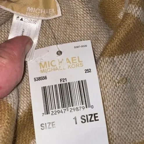 Michael Kors Logo Jacquard Fringed Poncho Cape Sweater New with Tag MSRP $178 Gold Size undefined