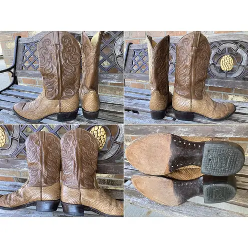 Tony Lama Size Women's 10.5 D Western Cowboy Boots Python Snake Leather Vintage