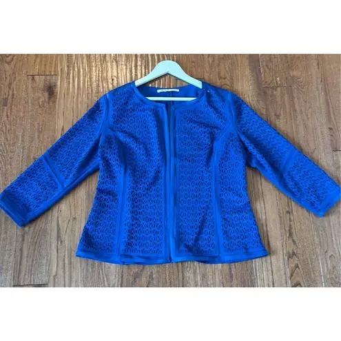 Peter Nygard blue lasercut open front blazer large